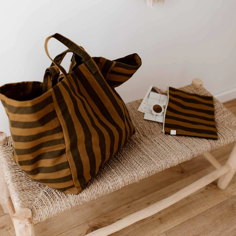 Sac cabas olive rayures noires