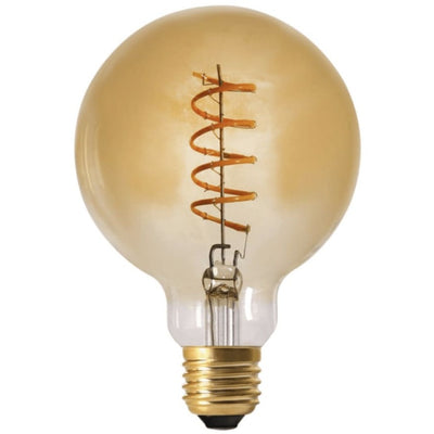 Ampoule LED Globe filament twist E27 devant un fond blanc 