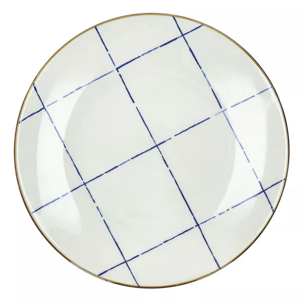Assiettes en porcelaine à carreaux bleus