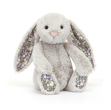 Peluche lapin gris fleurs