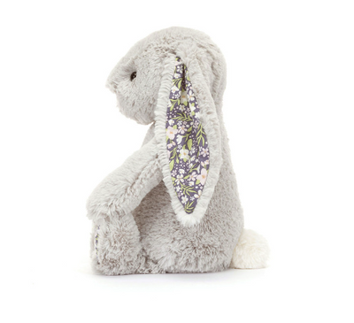 Peluche lapin gris fleurs