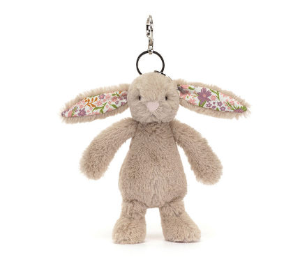 Porte-clé lapin beige fleuri