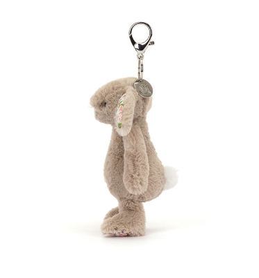 Porte-clé lapin beige fleuri