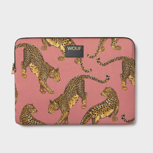 Housse ordinateur léopard et rose