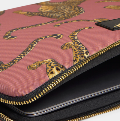 Housse ordinateur léopard et rose