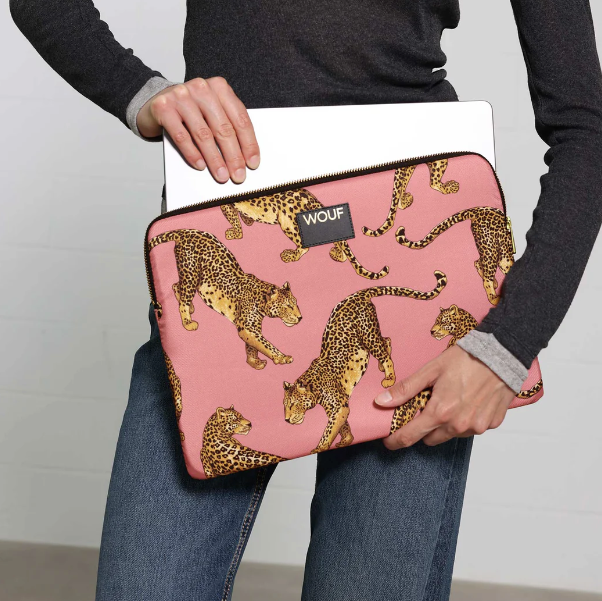 Housse ordinateur léopard et rose