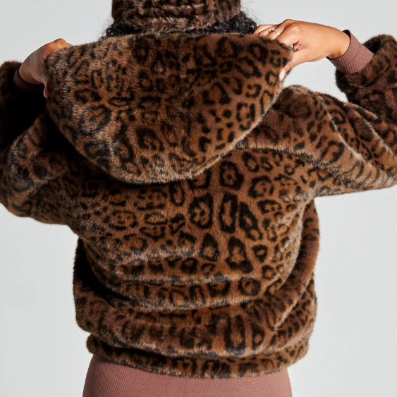 Blouson à capuche zippé léopard marron