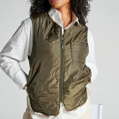 Veste sans manche réversible kaki/léopard