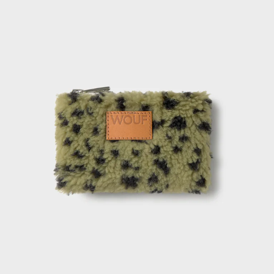 Petite pochette moumoute léopard vert