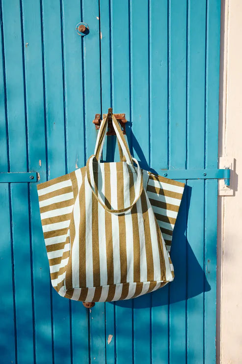 Sac cabas rayé bleu et vert