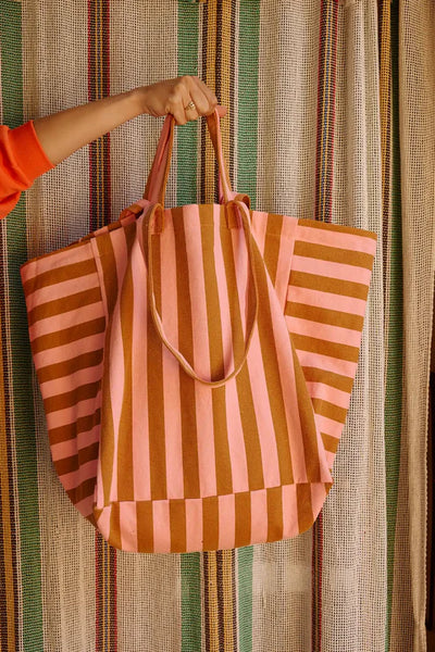 Sac cabas rayé rose et camel