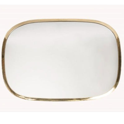 Miroir rectangle arrondie doré devant un fond blanc