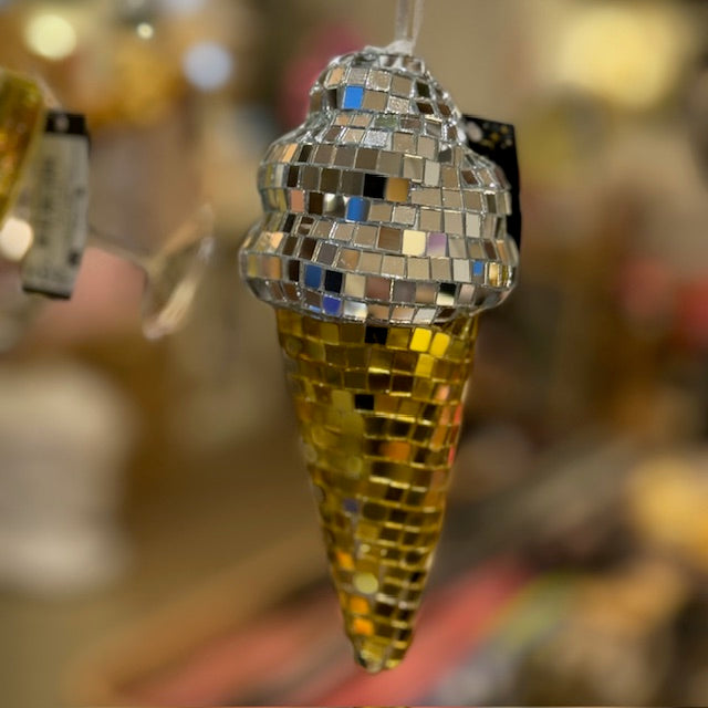 Décoration disco à accrocher en cornet de glace