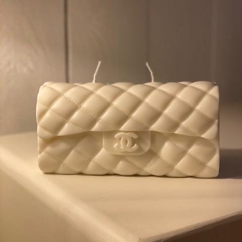 Bougie grand sac à main matelassé blanc