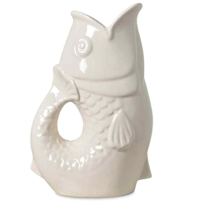 vase céramique en forme de poisson blanc devant un fond blanc 