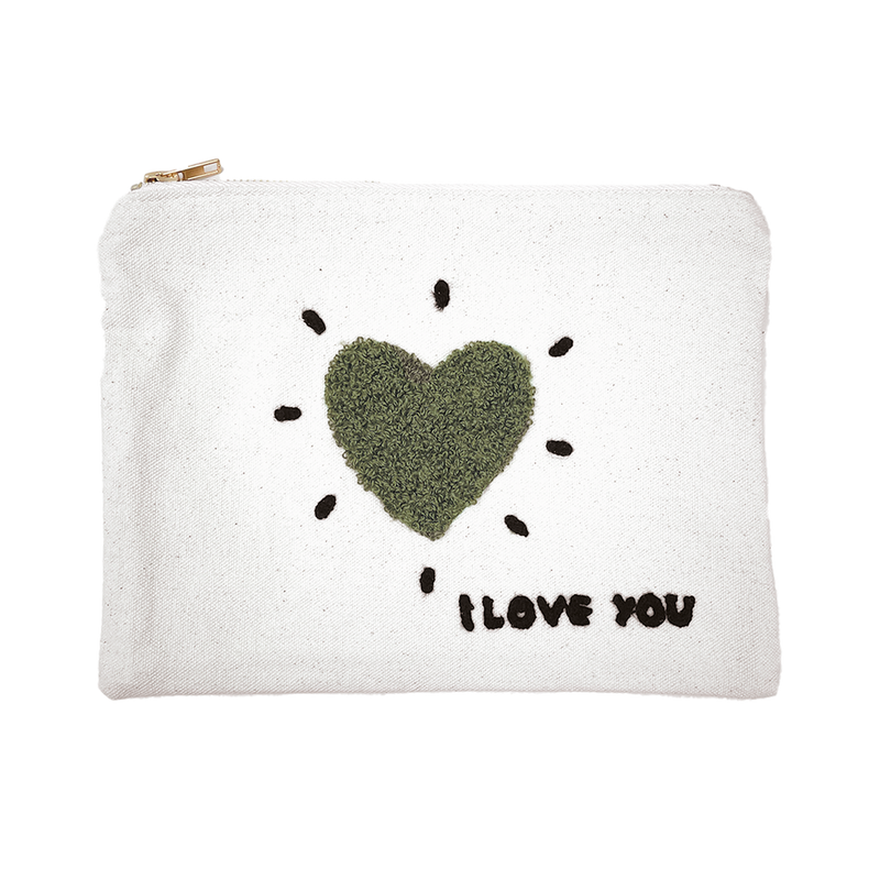 Pochette coeur kaki I love you