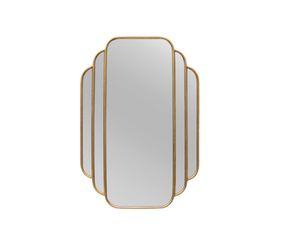 miroir art déco doré devant un fond blanc 