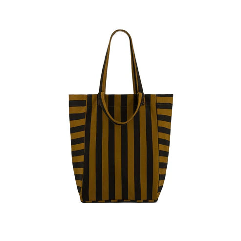 Petit sac cabas rayé noir et cumin