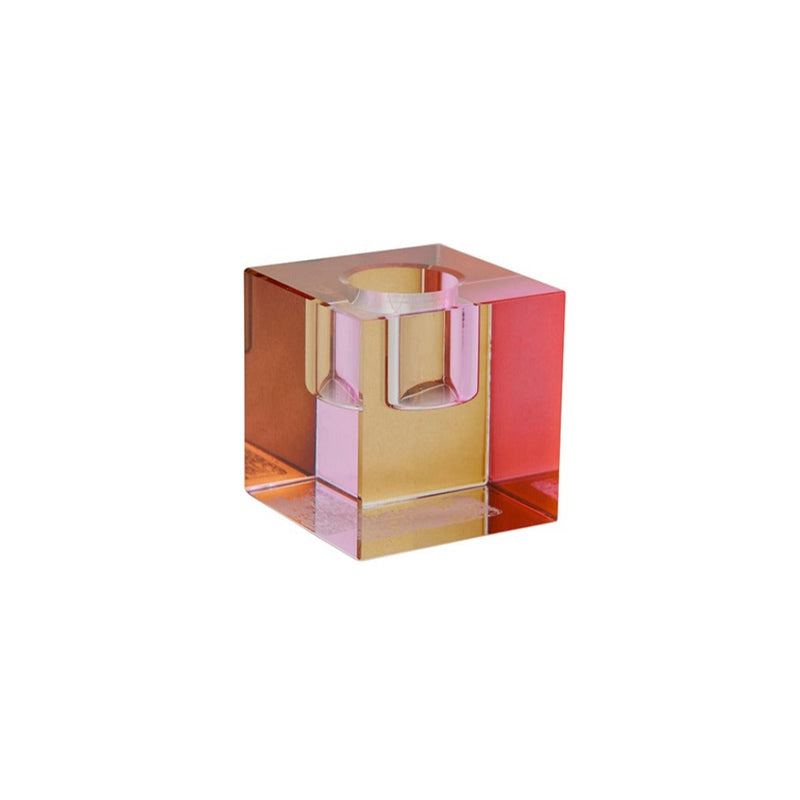 Bougeoir cube - Orange/Rose