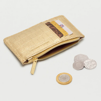 Porte-cartes - Effet croco doré métallique