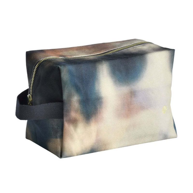 Trousse cube tie & dye - Bleu/beige