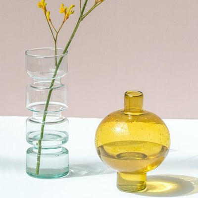 Vase jaune rond en verre recyclé