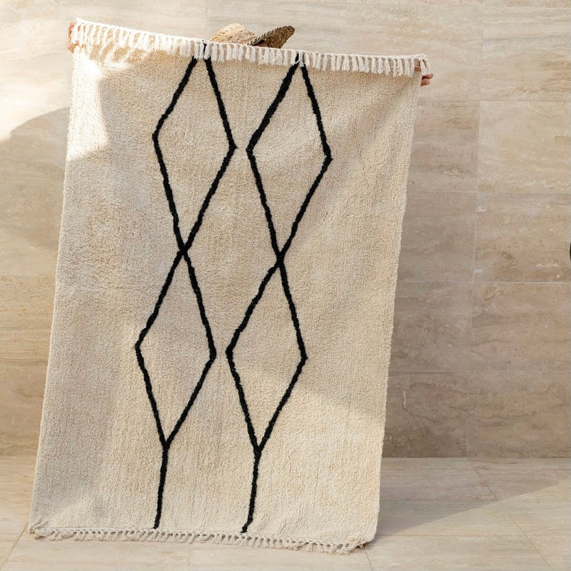 Tapis berbère en coton recyclé à motifs "double losanges"