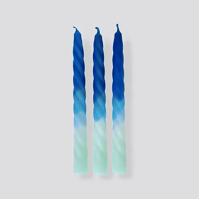 Trio de bougies torsadées bleu