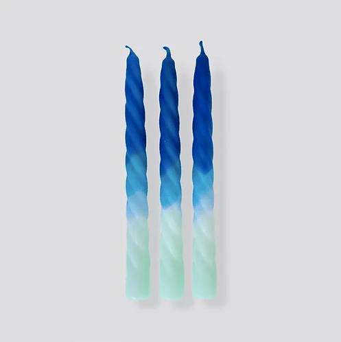 Trio de bougies torsadées bleu
