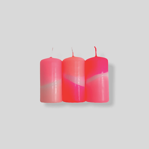 Trio de mini bougies rose fluo tie & dye